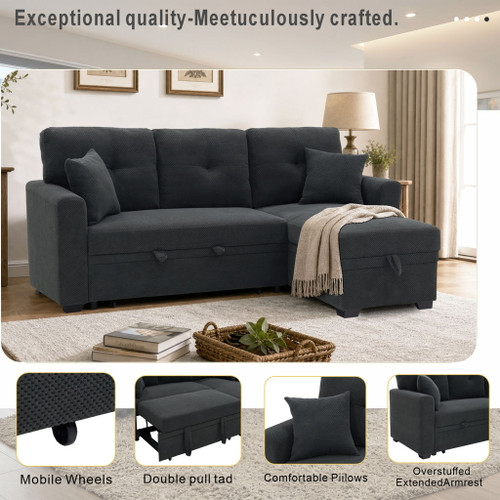 Sleeper Sectional With Pull Out Bed, Reversible Chaise