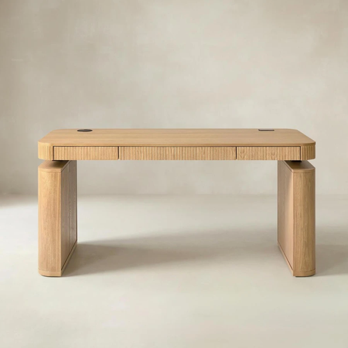 Baggio Oak Modern Fluted Electric Adjustable Standing Desk