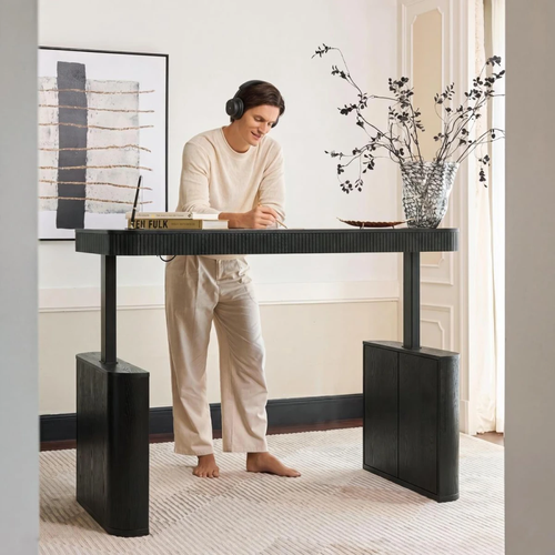 Baggio Charcoal Modern Fluted Electric Adjustable Standing Desk