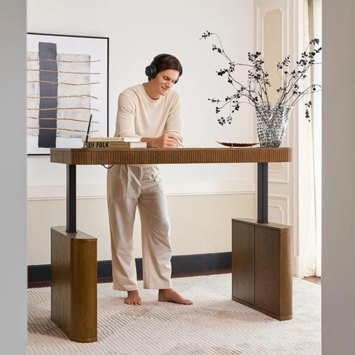 Baggio Mocha Modern Fluted Electric Adjustable Standing Desk