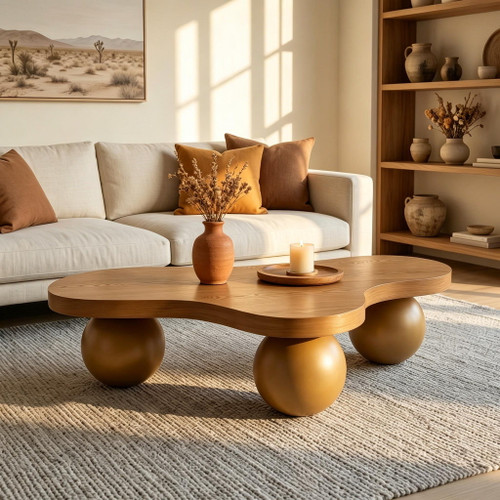 Cloud Shaped Coffee Table With 3 Ball Legs For Living Room