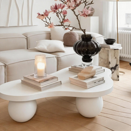 Cloud Shaped Coffee Table With 3 Ball Legs For Living Room