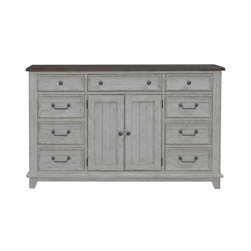 River Place - 2 Door 9 Drawer Dresser - Riverstone White & Tobacco