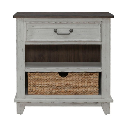 River Place - Bedside Chest With Charging Station - Riverstone White & Tobacco