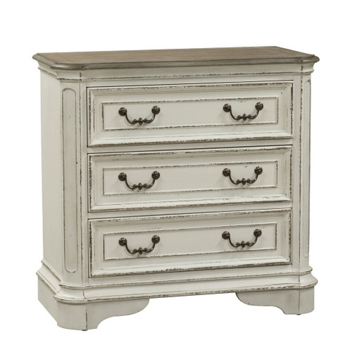 Magnolia Manor - 3 Drawer Bedside Chest With Charging Station - Antique White