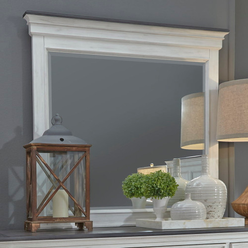 Allyson Park - Crown Mirror - Wirebrushed White / Charcoal