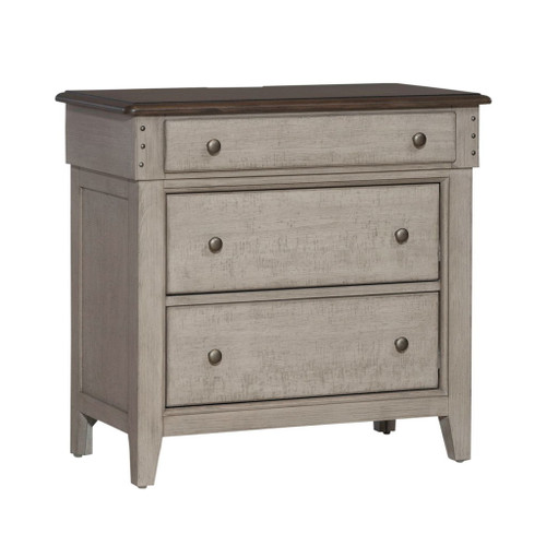 Ivy Hollow - 3 Drawer Bedside Chest With Charging Station - Weathered Linen / Dusty Taupe