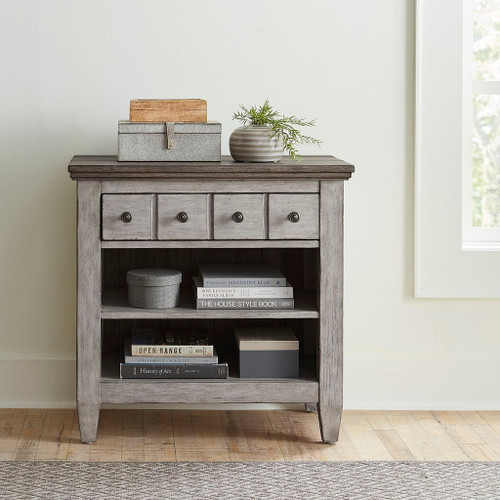 Heartland - 1 Drawer Nightstand With Charging Station - Antique White / Tobacco Tops