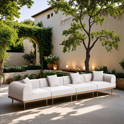 Laguna - 4 Piece Resilient Water Resistant Fabric 142" Upholstered Outdoor Patio Modular Sofa