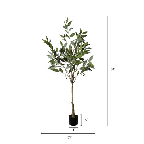 5Ft Realistic Artificial Eucalyptus Tree In Pot With Lush Leaves For Home Office Decor - Green Leaves