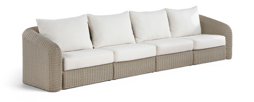 Seacrest - Olefin Water Resistant Fabric And Wicker 4 Piece Outdoor Patio Modular Sofa