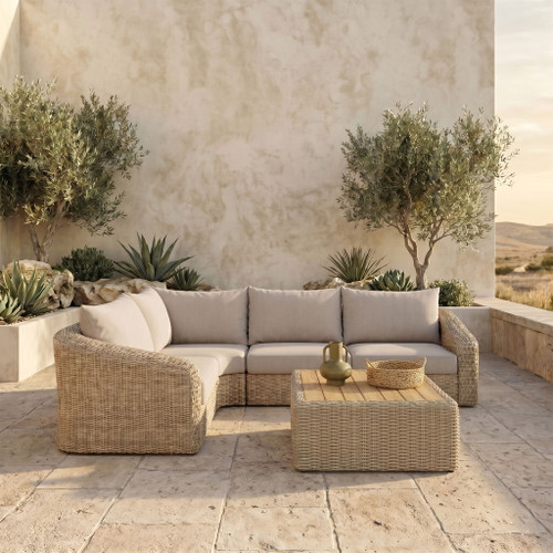 Seacrest - Olefin Water Resistant Fabric And Wicker 4 Piece Outdoor Patio Modular Sectional