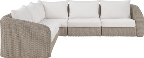 Seacrest - 123.25" Olefin Water Resistant Fabric And Wicker 5 Piece Outdoor Patio Modular Sectional