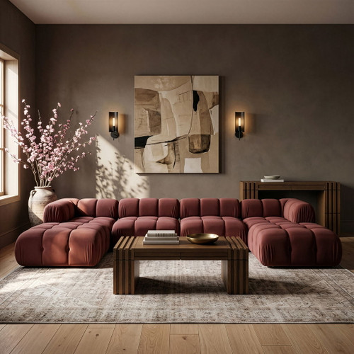 Orin - Velvet 6 Piece Modular Double Chaise Sectional