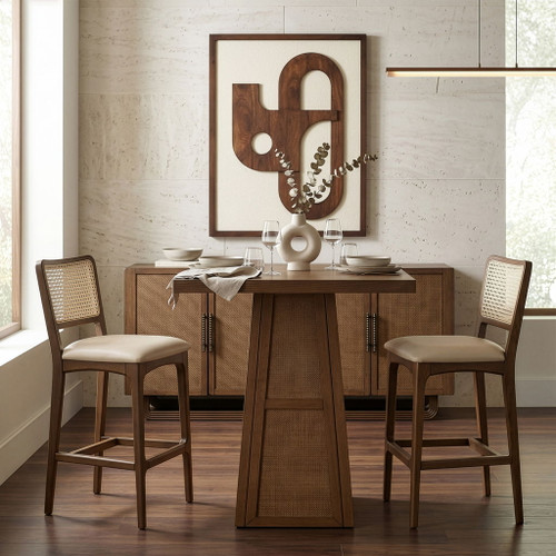 Fenwick - Cane, Oak Veneer And Solid Wood Bar Height Table