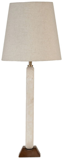 Solis - Genuine Marble And Mango Wood Base With Linen Textured Fabric Shade Table Lamp