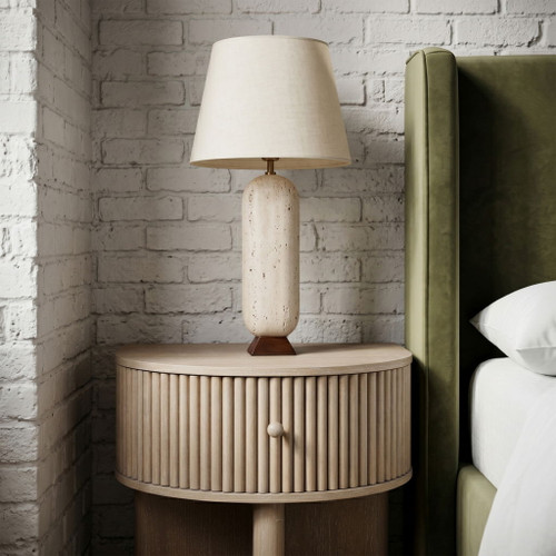 Solis - Genuine Marble And Mango Wood Base With Linen Textured Fabric Shade Table Lamp