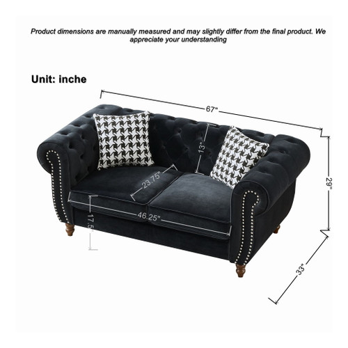 Chesterfield Upholstery Fabric Loveseat With Roll Armrest And Nailhead