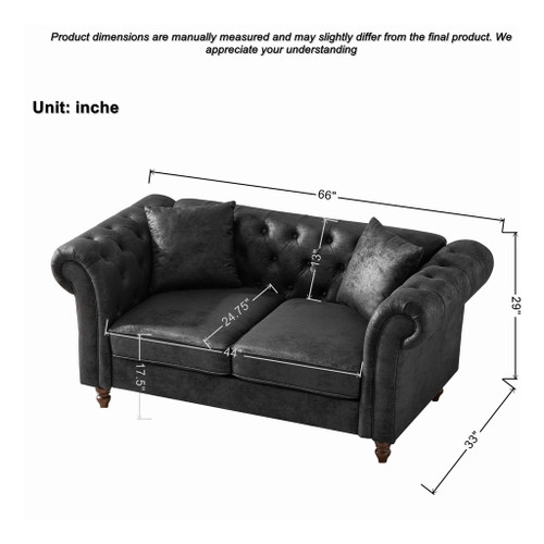 Chesterfield Loveseat, High Tech Fabric Roll Armrest