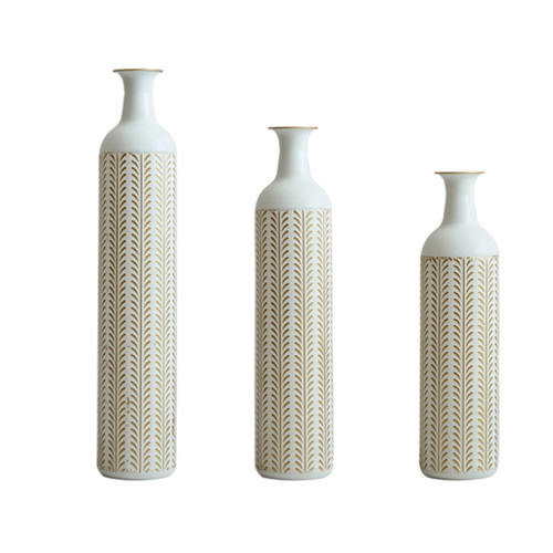 Floor Metal Vase Modern Style Decoration Home Metal Vase 3 Piece Set Gorgeous Home Decoration Large Glazed Metal Vase - Gold / White