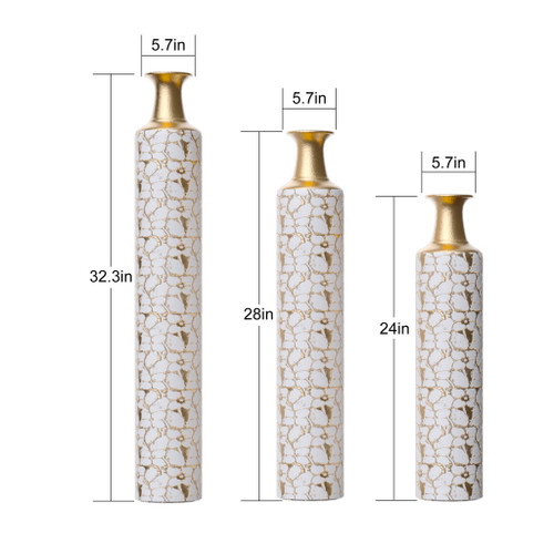Floor Vases Large Vases Decorative High Vases (Set of 3) For Home Decor Vintage Large Vases Representing Twigs, Twigs Dried Flowers Living Room Antique Worn Vases - Antique White