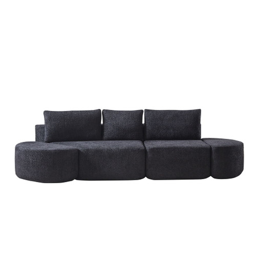 V - Shaped Modular Sofa Set & 3 Pillows And 2 Curved Ottomans For Living Rooms - Black