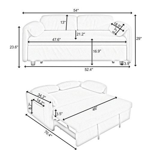 Sofa, Dual Purpose Lounge With Retractable Queen Size Bed