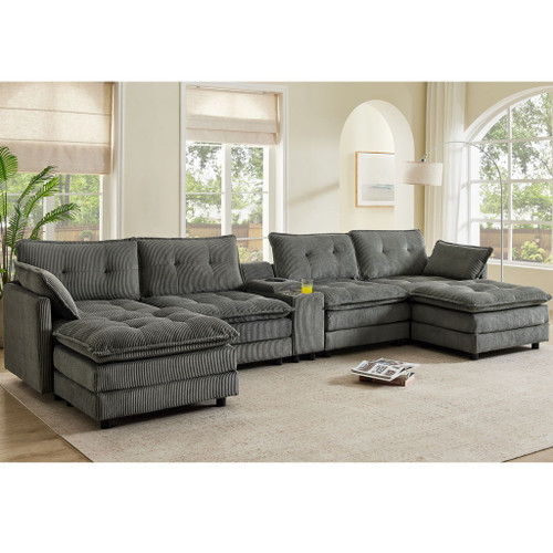 Oversized Modular Sectional Sofa With Multi Functional Console