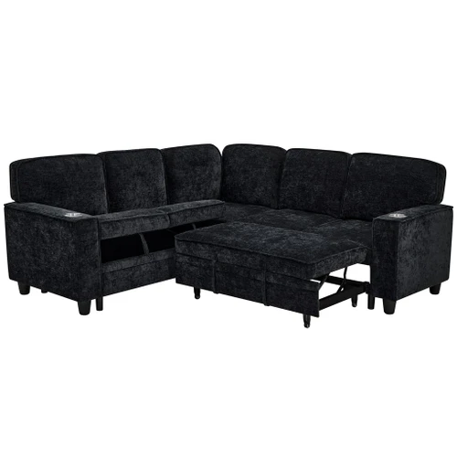 L-Shaped Sofa With Pull Out Sofa Bed With USB
