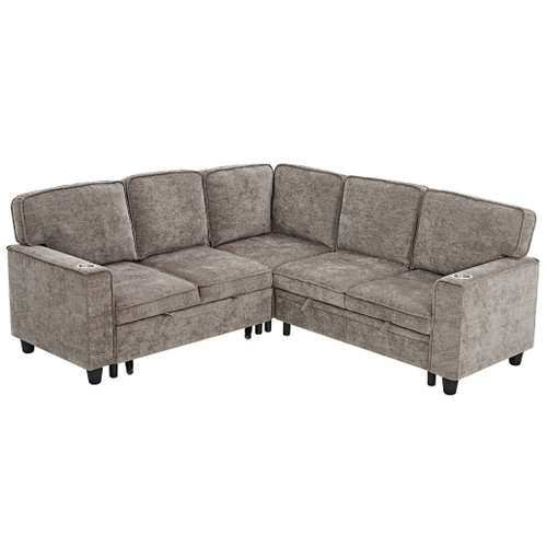 L-Shaped Sofa With Pull Out Sofa Bed With USB