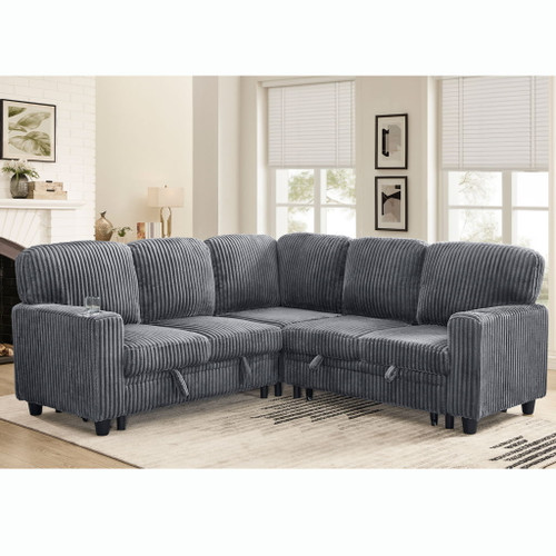 L-Shaped Sofa With Pull Out Sofa Bed With USB