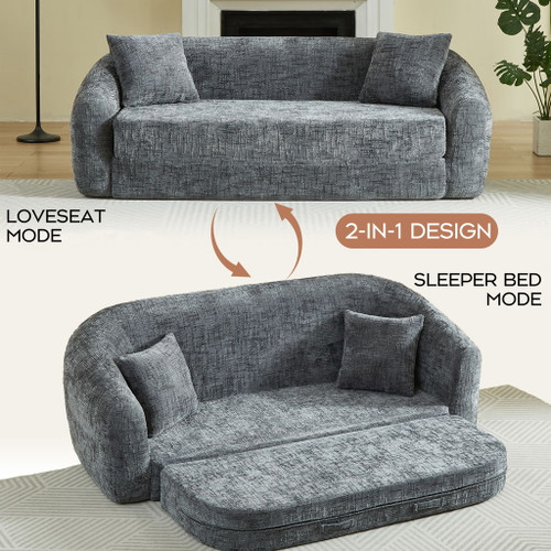 Curved Convertible Sofa, 2 In 1 Fold Out Bed With Pull Out Base And Deep Seat
