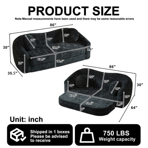 Curved Convertible Sofa, 2 In 1 Frameless Folding Sofa Bed With Pull Out Base And Deep Seat
