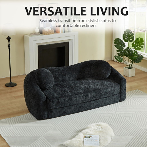 Curved Convertible Sofa, 2 In 1 Frameless Folding Sofa Bed With Pull Out Base And Deep Seat