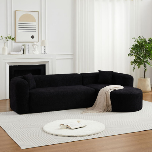 L - Shape Boneless Cloud Couch With 2 Throw Pillows For Living Room