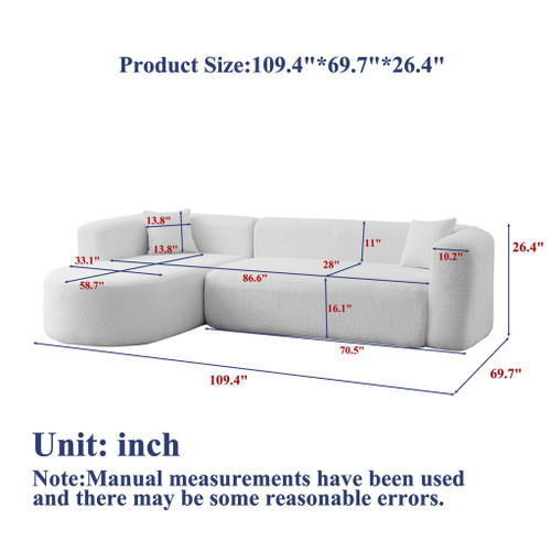 L - Shape Boneless Cloud Couch With 2 Throw Pillows For Living Room