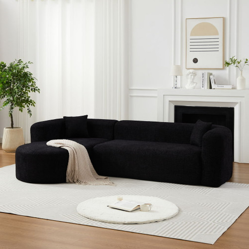 L - Shape Boneless Cloud Couch With 2 Throw Pillows For Living Room
