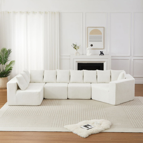 L - Shaped Modular Sofa With Deep Seat And 11 Pillows