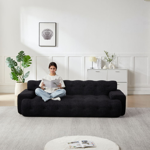 Cloud Series Minimalist Button Tufted Square Arm 3 Seater Sofa
