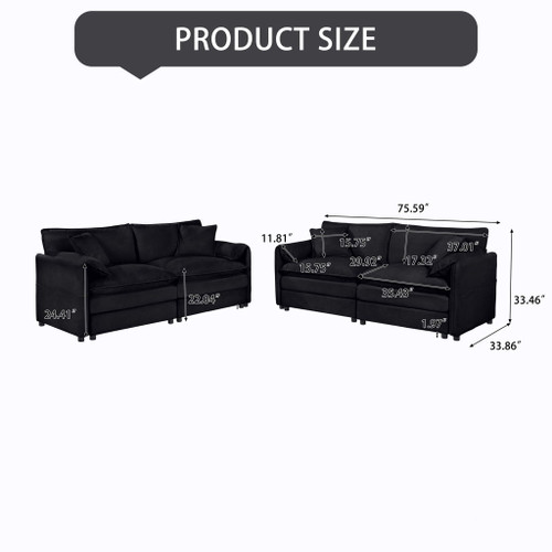 Modern Oversized Deep Seat Luxury 2 Piece Sofa Set With 4 Pillows