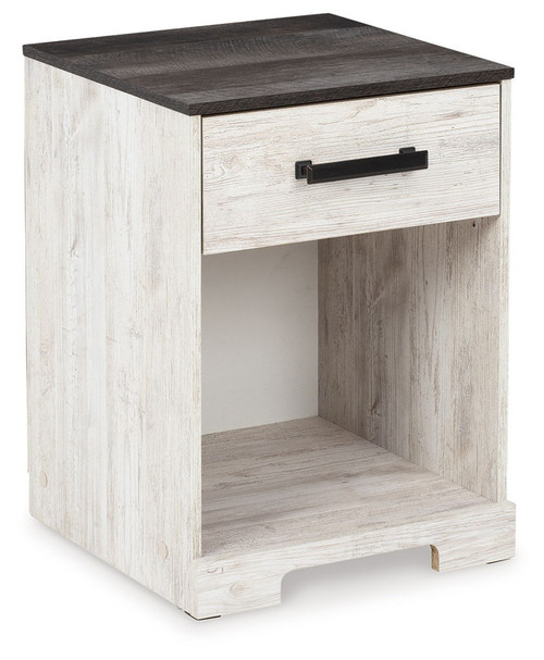 Shawburn - One Drawer Night Stand - Open Cubby - White / Black / Gray On Clearance