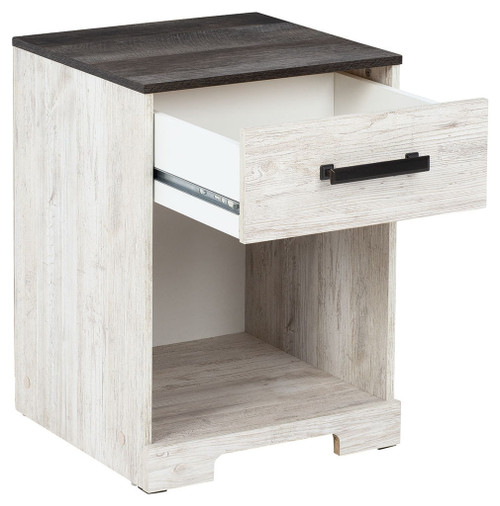Shawburn - One Drawer Night Stand - Open Cubby - White / Black / Gray On Clearance