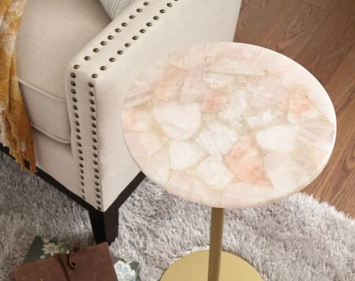 Rosie Rose Quartz Top Chairside End Table On Clearance