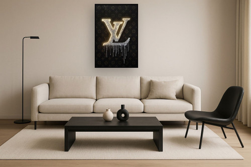Gilded Drip Monogram - 33" x 48" Framed Wall Art - Black On Clearance