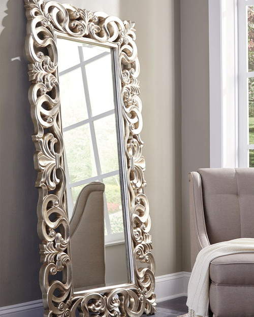 Lucia - Floor Mirror - Antique Silver Finish On Clearance
