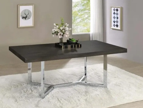 Coaster Furniture Benson Benson Rectangular Trestle Base Dining Table Dark Oak And Chrome On Clearance