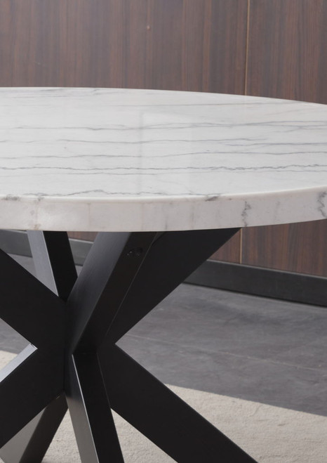 Xena - Marble Top Round Table - White / Black On Clearance