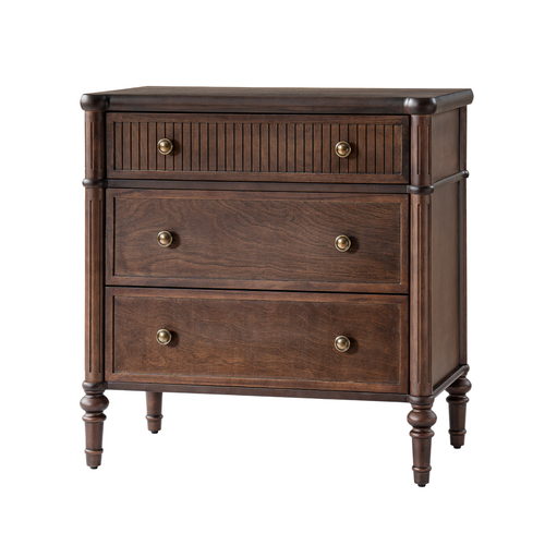 Derk Transitional 28"W 3-Drawer Fluted Solid Nightstand with Built-in Power Outlets On Clearance