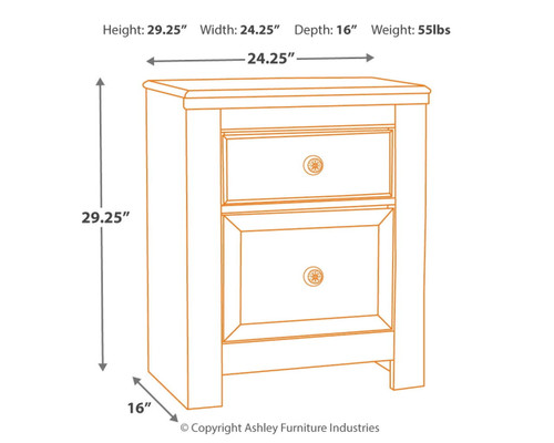 Paxberry - Two Drawer Night Stand - Whitewash On Clearance