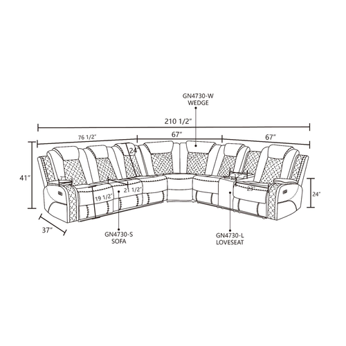 Black Breathing Leather 3-Piece Living Room Sectional